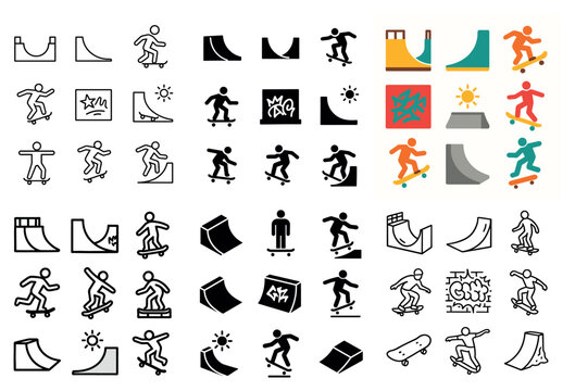 Street skate icons with ramp skater minimal