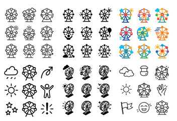 Obraz premium Amusement icons with ferris wheel sun colorful