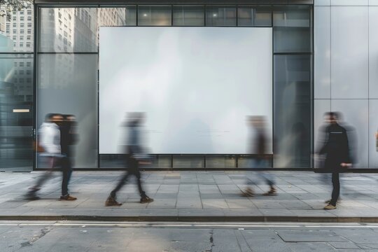 Billboard mockup walking people electronics.