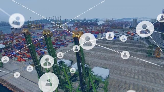 Animation of network of connections with icons over docks