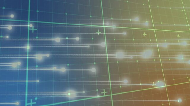 Animation of lights moving over digital screen with blue and yellow lights