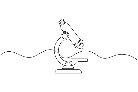 Research Microscope Continuous One Line Drawing Minimalist Lab Icon Outline Vector Illustration