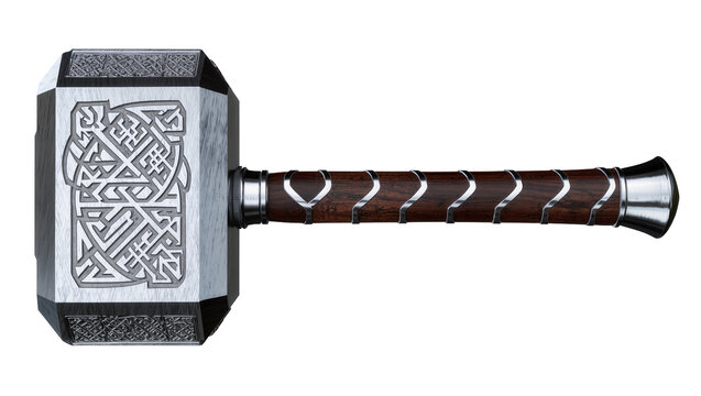 Mjolnir hammer with intricate Norse knotwork, isolated on transparent background
