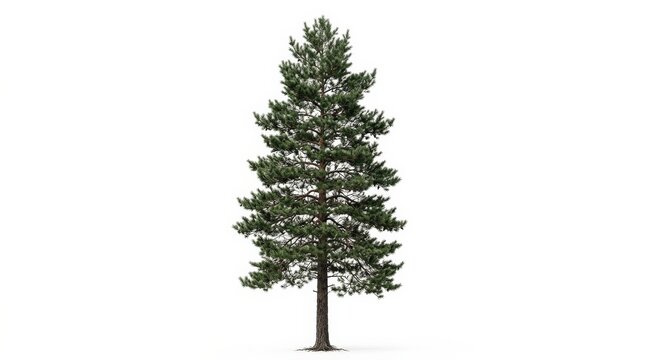 A pine tree isolated on white background, tall natural form, layered branches and detailed needles, crisp botanical studio style, ultra-realistic, no logos.