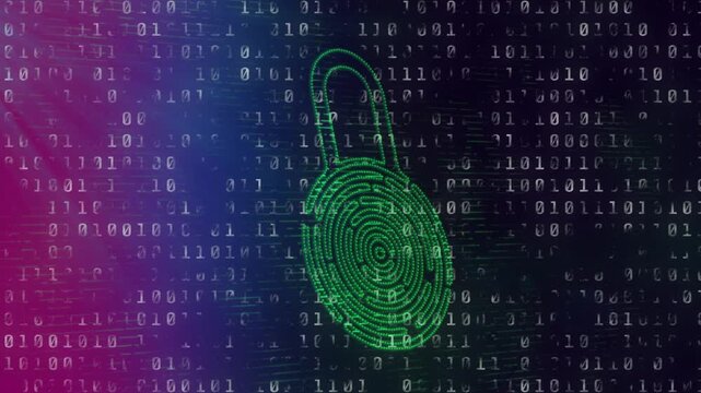 Digital video of binary coding with computer network security logo