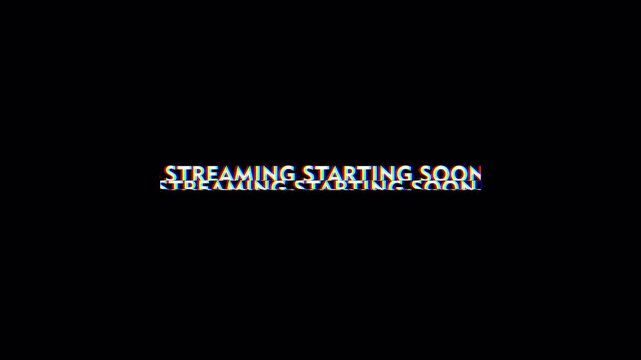 Glitch "Streaming Starting Soon" text animation with digital distortion and scanlines. Alpha channel overlay ideal for livestream intros and streaming screens.