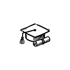 Graduation cap with diploma icon logo design. Academic mortarboard sign and symbol. Graduation cap icon. University degree celebration. © Salma