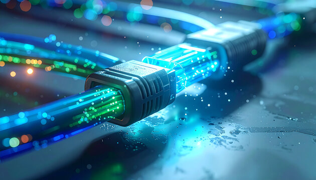 Digital Network: Close-up of network cable connectors representing the essence of interconnectedness, conveying the seamless flow of data.