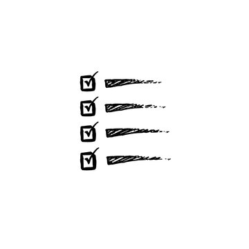 Doodle style checklist icon logo design. Hand drawn completed task sign and symbol. Checklist icon. To do list vector illustration.