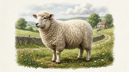 Obraz premium A sheep icon illustration with soft wool-like contour and simple pastoral charm, ultra-realistic, no logos.