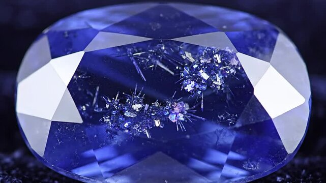 Deep Blue Sapphire Gemstone with Internal Crystals