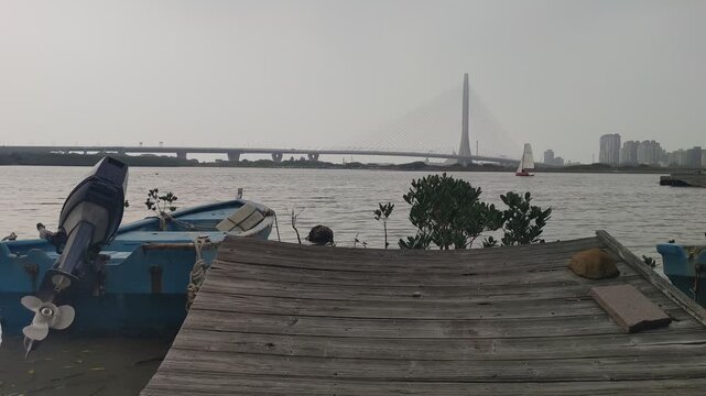 Bali, New Taipei City, Taiwan &ndash; April 5, 2026: April views of the Tamsui River in Bali and Tamsui, New Taipei City, Taiwan