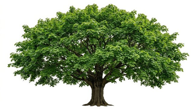 A big maple tree isolated on white background, expansive crown, sturdy trunk and richly detailed foliage in balanced natural light, ultra-realistic, no logos.