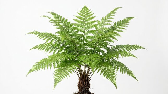 A beautiful fern isolated on white background, delicate layered fronds and lush botanical texture in crisp studio light, ultra-realistic, no logos.