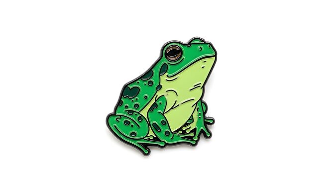 Charming Enamel Pin of a Vibrant Green Amphibian, Detailed Wildlife Illustration, Isolated on White Background, Nature-Inspired Accessory