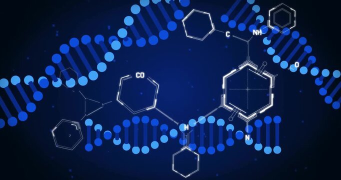 DNA strands and molecular structures, scientific research animation