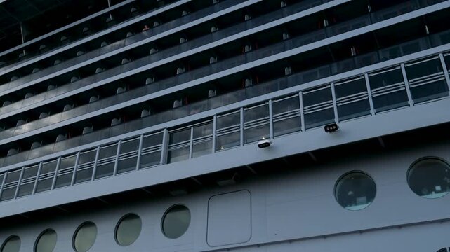 Blue Glass Aft Balconies Of Modern Cruise Ship 