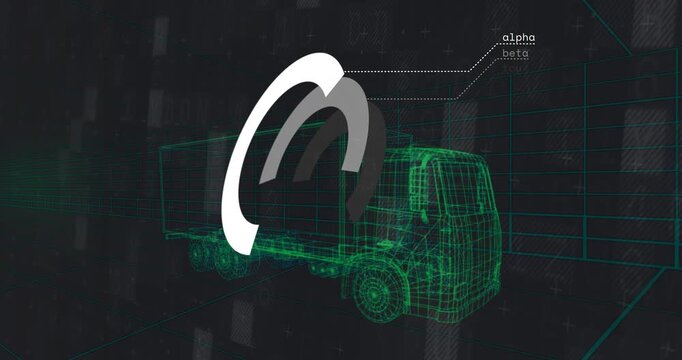 Arcs appearing, cloning into rotating layers in 3D, linking alpha beta to auto truck for branding