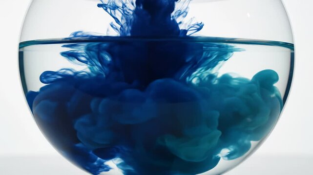 Blue ink dispersing in water for commercial backgrounds, digital design, and advertising