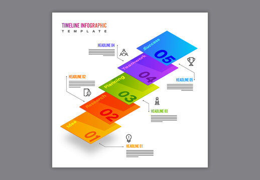 Editable Business Timeline Infographic Template with 5 Step Layered Process Design for PowerPoint Presentation and Success Strategy.