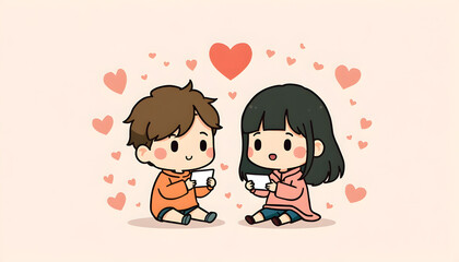 Naklejka premium Cute Cartoon Boy and Girl with Heart for Valentine’s Day 💕 