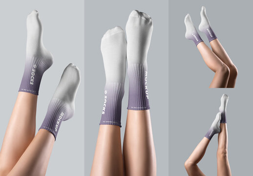 Crew Socks On Female Legs Mockup Set