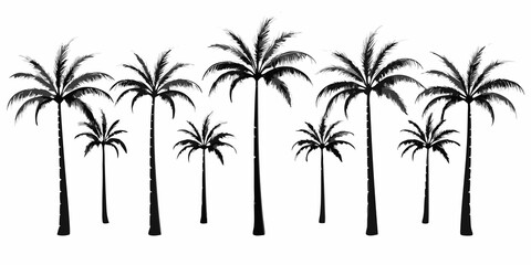 Silhouette of several palm trees against a stark white background © PabanBiswas