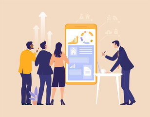 Group of business professionals analyzing charts and graphs, symbolizing data analysis, strategic planning, financial review, teamwork, and informed decision making in a corporate environment.