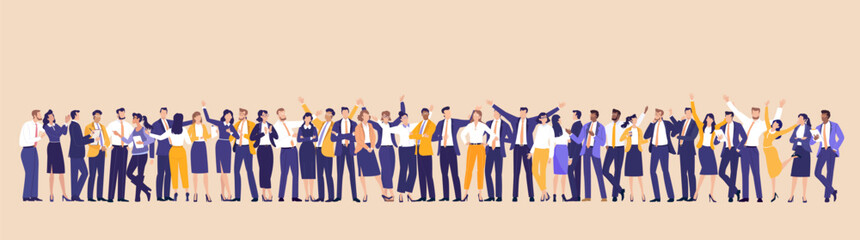 Crowd of confident and motivated business professionals, symbolizing ambition, leadership, teamwork, success, and a strong corporate mindset in a modern business environment.