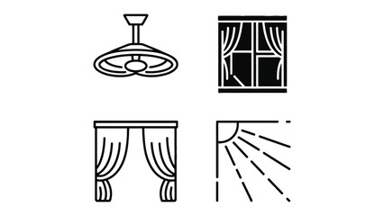 Naklejka premium Interior Design Elements: A set of simple line drawings depicting essential elements of interior design, perfect for illustrating concepts of home decor and architectural aesthetics.
