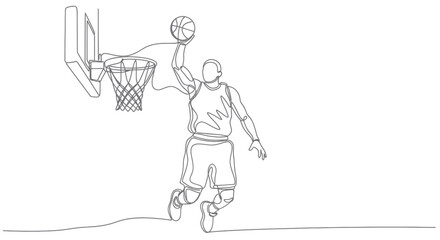 Continuous line drawing of basketball player dunking on white background © dira