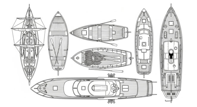 Collection of historical ship blueprints and naval architecture drawings.