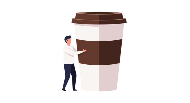 Illustration of a person flattened by a large coffee cup representing overwhelm