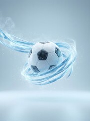 Naklejka premium Soccer ball with swirling blue motion for global football event