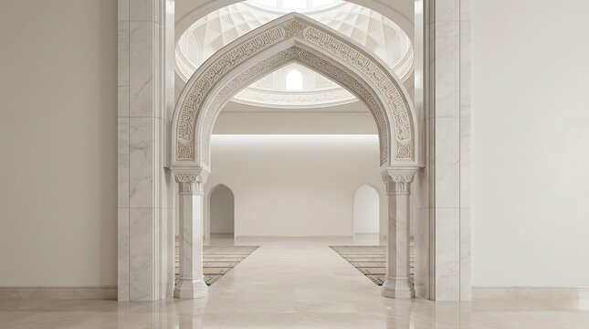 Elegant architectural interior with arched doorway and bright lighting