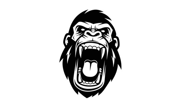 Furious Gorilla Head Roaring, Aggressive Primate Face, Wild Animal Vector Art
