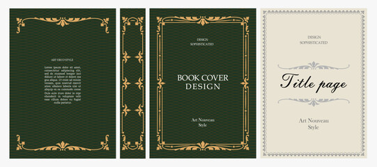 Obraz na płótnie Canvas Classic vintage book cover, title page, spine design with Art Deco, Baroque, Art Nouveau and Victorian ornaments. Elegant decorative frame, retro style for publications, posters and artistic layouts.
