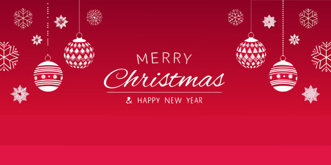 Festive red christmas background with ornaments and holiday greetings © Bijoy