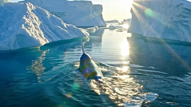 Narwhal Swims Through Icy Arctic Waters