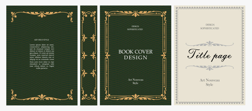 Classic vintage book cover, title page, spine design with Art Deco, Baroque, Art Nouveau and Victorian ornaments. Elegant decorative frame, retro style for publications, posters and artistic layouts.