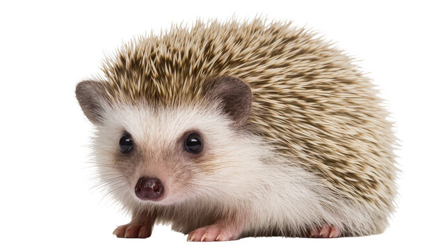 Small African pygmy hedgehog with spiky fur, isolated on transparent background