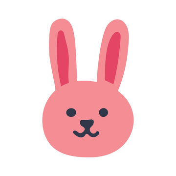 Cute pink bunny face icon, simple flat vector illustration for kids, adorable rabbit head graphic for childrens design