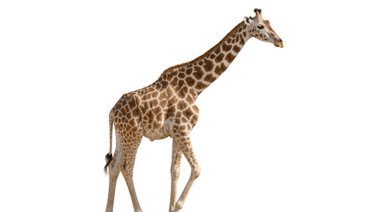 Obraz premium Tall spotted giraffe walking, isolated on transparent background
