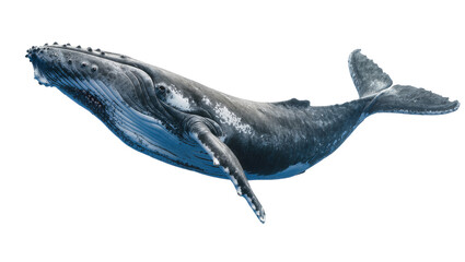 Large humpback whale swimming gracefully, isolated on transparent background © GODSTOX