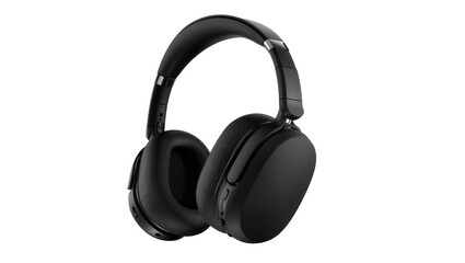 Fototapeta premium Black over-ear headphones with adjustable headband, isolated on transparent background