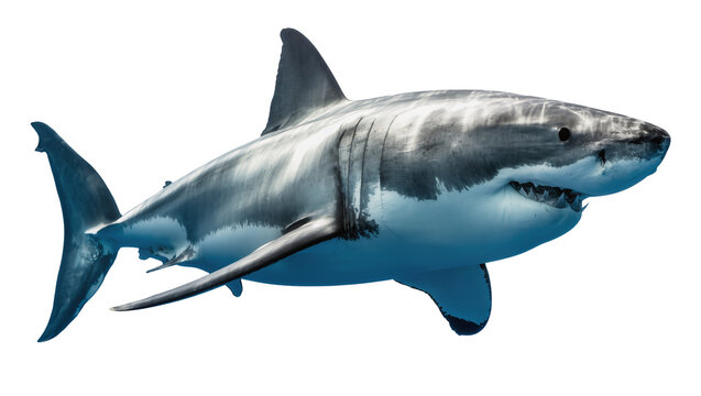 Great white shark with sharp teeth, isolated on transparent background