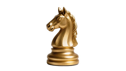 Golden chess knight piece, isolated on transparent background © GODSTOX