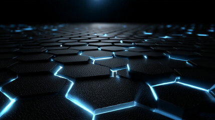 Fototapeta premium Futuristic hexagon tech background with glowing grid pattern 