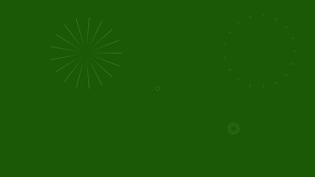Circle burst fireworks animation, Energetic circle pop up firework animation, featuring bright line bursts, line exploitation on. 4K green screen.