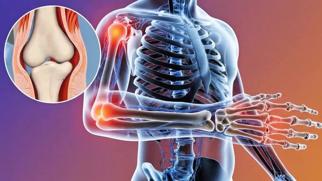 A person experiencing pain in their arm and shoulder in a video